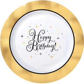 Premium Gold Birthday Round Plastic Plates, 10 1/4", Hot-Stamped