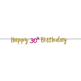 Pink and Gold Milestone 30 Glitter Letter Banner