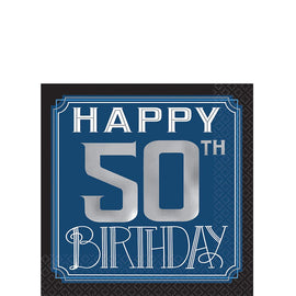 Happy Birthday Man Hot-Stamped Beverage Napkins - 50th