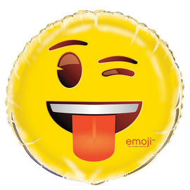 Wink Emoji Round Foil Balloon 18", Packaged