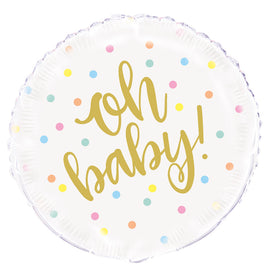 "Oh Baby" Gold Baby Shower Round Foil Balloon 18", Packaged
