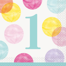 Pink Dots 1st Birthday Beverage Napkins, 16ct