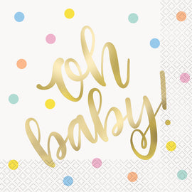 "Oh Baby" Gold Baby Shower Luncheon Napkins, 16ct - Foil Stamped