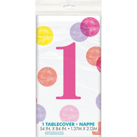 Pink Dots 1st Birthday Rectangular Plastic Table Cover, 54"x84"