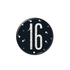 1 Glitz Black & Silver Birthday Badge 16