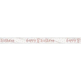 1 9ft Glitz Rose Gold Foil Banner "Happy 16th Birthday"
