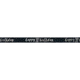 1 9ft Glitz Black & Silver Foil Banner "Happy 30th Birthday"