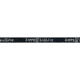 1 9ft Glitz Black & Silver Foil Banner "Happy 80th Birthday"