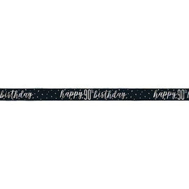 1 9ft Glitz Black & Silver Foil Banner "Happy 90th Birthday"
