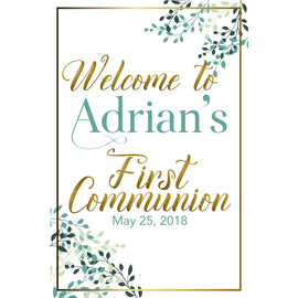 Customizable Yard Sign / Lawn Sign Welcome First Communion Aqua/Gold