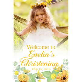 Customizable Yard Sign / Lawn Sign Welcome Christening Yellow Floral Photo Backdrop