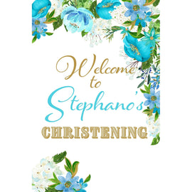Customizable Yard Sign / Lawn Sign Welcome Christening Blue Floral