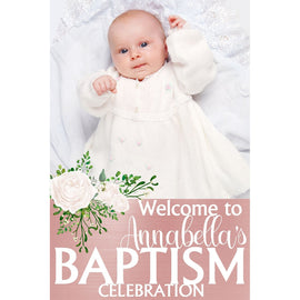 Customizable Yard Sign / Lawn Sign Welcome Baptism Pink Backdrop Floral W/Photo