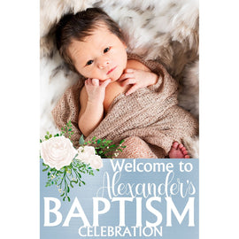 Customizable Yard Sign / Lawn Sign Welcome Baptism Blue Backdrop Floral W/Photo