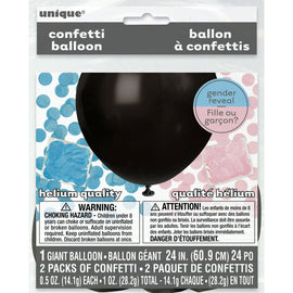 Black Giant Gender Reveal Latex Balloon with Confetti, 24"