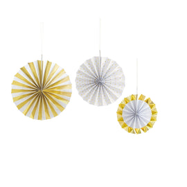 Gold & White Foil Paper Fan Decorations, 3ct - Assorted