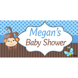 Banner - Custom Deluxe Baby Shower Blue Dots & Monkey