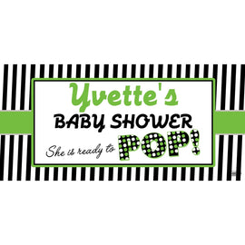Banner - Custom Deluxe Baby Shower B&W Stripes & Green