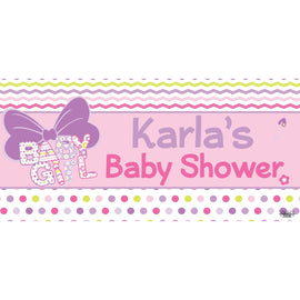 Banner - Custom Deluxe Baby Shower Pink & Yellow Zig Zag & Dots