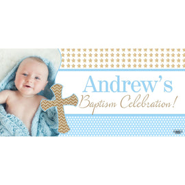 Banner - Custom Deluxe Religious Gold Stars & Blue With Picture