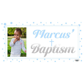 Banner - Custom Deluxe Religious Blue Dots & Silver With Picture