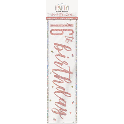 1 9' Glitz Rose Gold Foil Banner "Happy 16th Birthday"