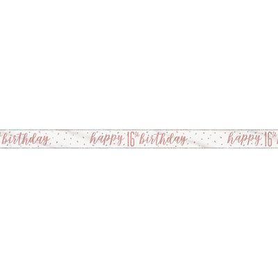 1 9' Glitz Rose Gold Foil Banner "Happy 16th Birthday"