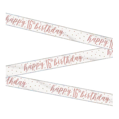 1 9' Glitz Rose Gold Foil Banner "Happy 16th Birthday"