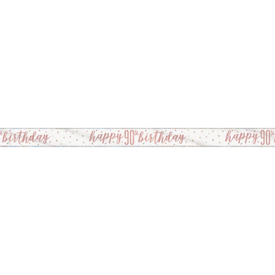 1 9' Glitz Rose Gold Foil Banner "Happy 90th Birthday"