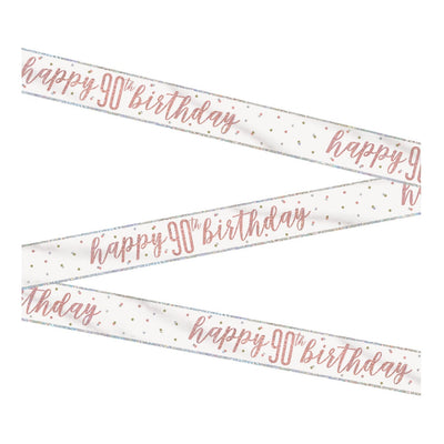 1 9' Glitz Rose Gold Foil Banner "Happy 90th Birthday"