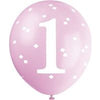 12" Pink Gingham 1st Birthday Balloons, 5 Count