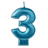 Candle - Numeral #3 Blue, 3 1/4"