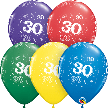 30th Birthday Printed Latex Balloon, 50 Count Assorted