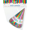 Hats - Party, Rainbow Ribbons, "Happy Birthday", 8 Count