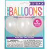 Balloons - Latex, Pearl White, 12", 8 Count