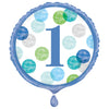 Balloon - Foil, Blue Dots, 1st Birthday, Round, 18"