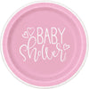 Plates - Dinner, Pink Hearts, Baby Shower, Round, 9", 8 Count