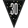 Black & Silver Glitz 30th Birthday Flag Banner