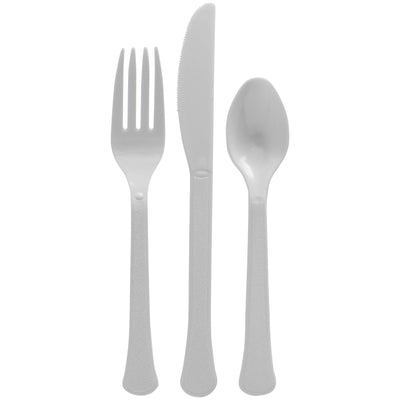 Cutlery Assortment - Silver, Reusable Plastic, 24 Piece