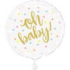 Balloon - Foil, Gold, Baby Shower, "Oh Baby", Round, 18"