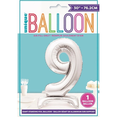Silver Number Shaped Standing Foil Balloon 30" 9