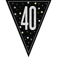 Black & Silver Glitz 40th Birthday Flag Banner