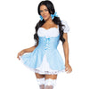 Blue Gingham Dress with Lace-Up Front and Split Skirt