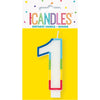 Candle - Number 1, Rainbow Border, Birthday