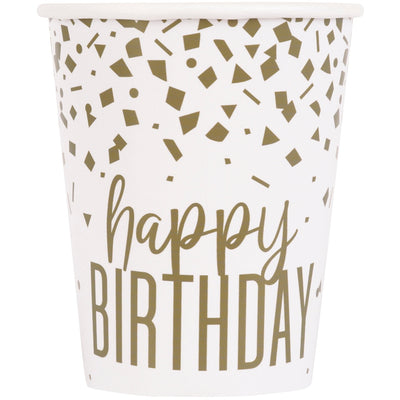 Confetti Gold Birthday 9oz. Paper Cups, 8 Count
