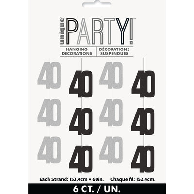 Hanging Decorations - Black & Silver Glitz 40th Birthday