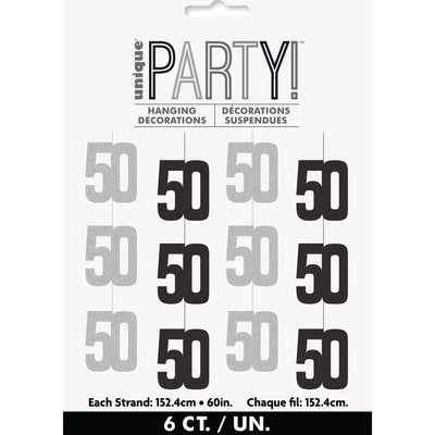 Hanging Decorations - Black & Silver Glitz 50th Celebration