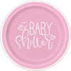 Plates - Dessert, Pink Hearts, Baby Shower, Round, 7", 8 Count