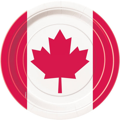 Plates - Red and White, Canada Day, Oval, 8 Count