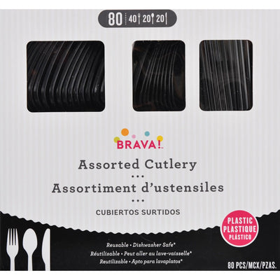 Reusable Plastic Cutlery Assortment, Mid Count. - Jet Black